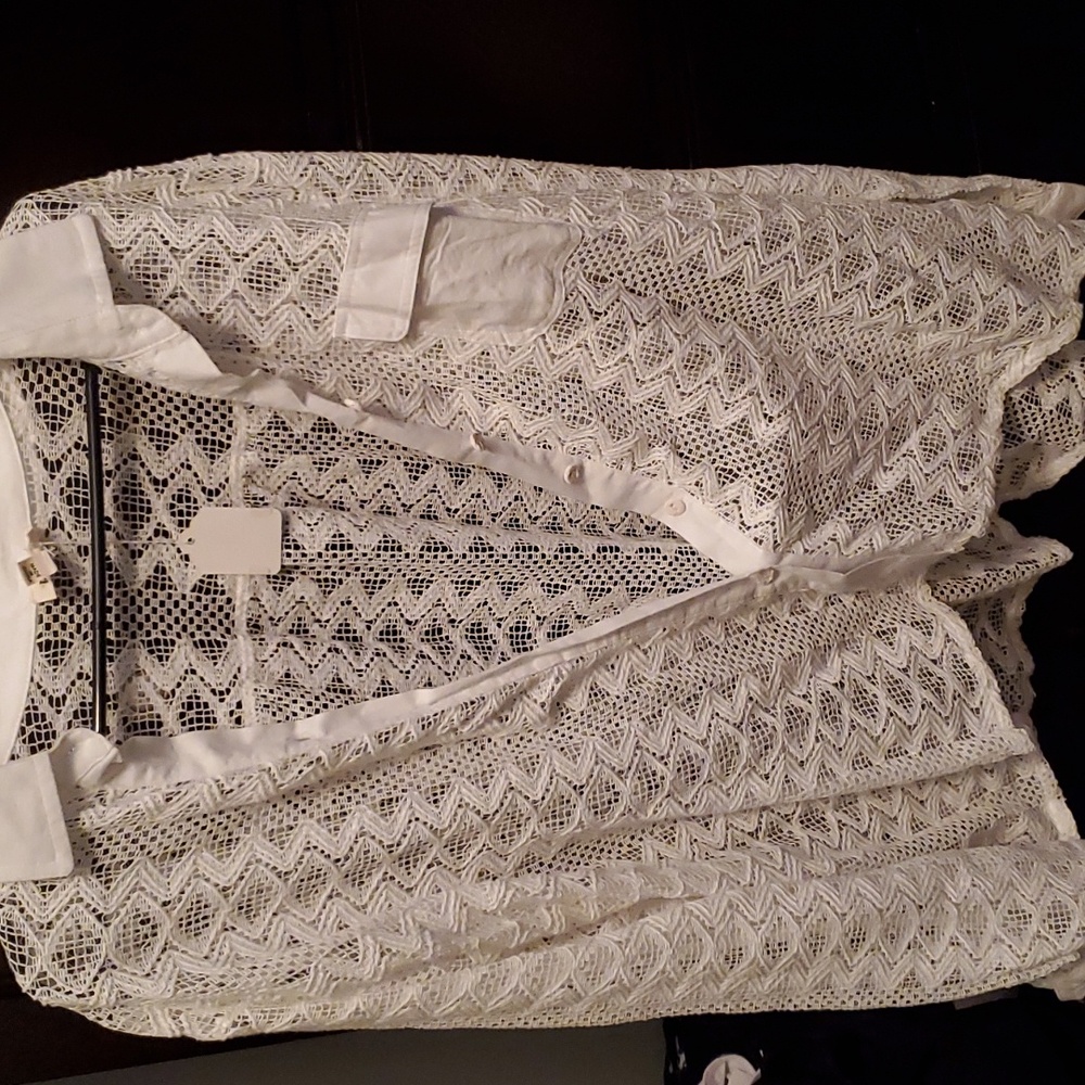 White, long sleeve, Button down, size Medium